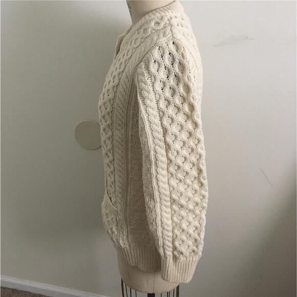 Vintage Aran Crafts Cable Knit Cream Cardigan Ireland Irish Fisherman Sweater S - Picture 5 of 8